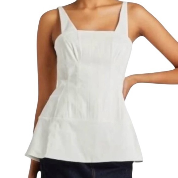Tibi Tops - Tibi Mila Stretch Cotton Tank Square Neck Corset Peplum Top